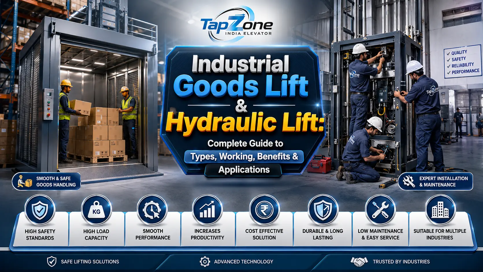 Read more about the article Industrial Goods Lift & Hydraulic Lift: Complete Guide to Types, Working, Benefits & Applications