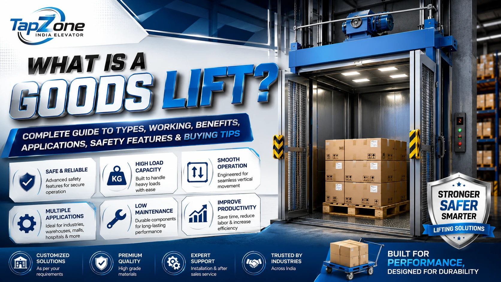 Read more about the article What Is a Goods Lift? Complete Guide to Types, Working, Benefits, Applications, Safety Features & Buying Tips